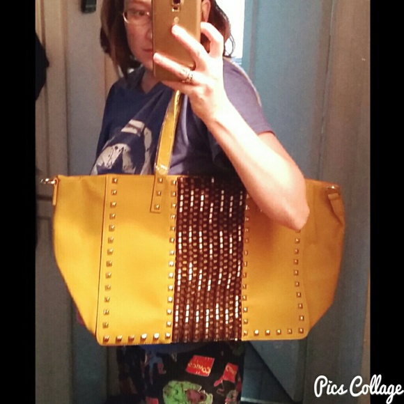 Studded Mustard Tote Bag - Picture 7 of 8